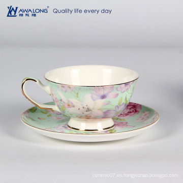 Green Design Estilo Natural Fine Bone China Taza de calidad y platillo Set